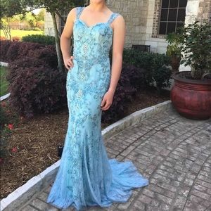 Sherri Hill Long beaded blue gown